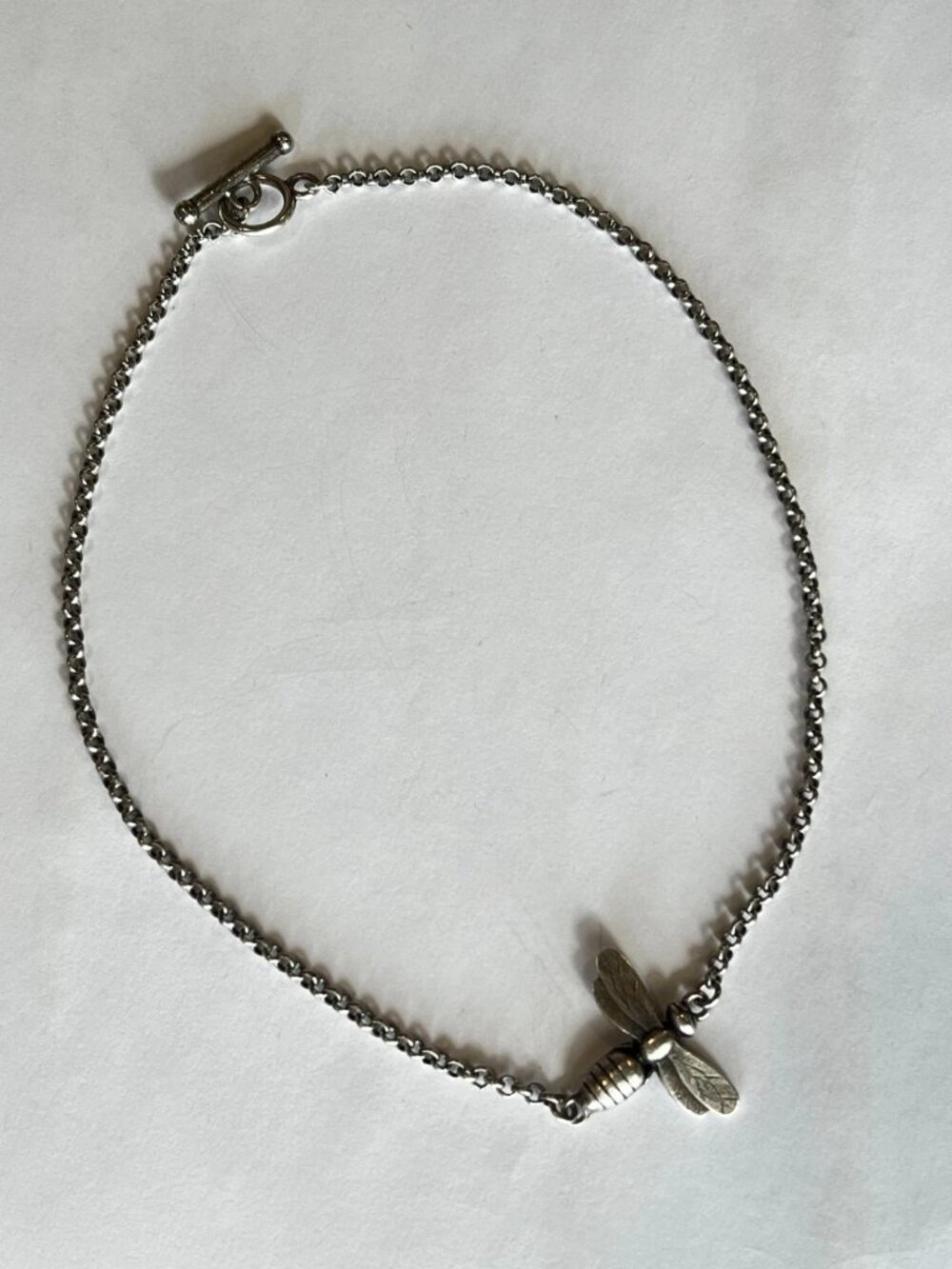 Share French Kande Sterling Silver Miel Dragonfly Pendent Rolo Chain Necklace